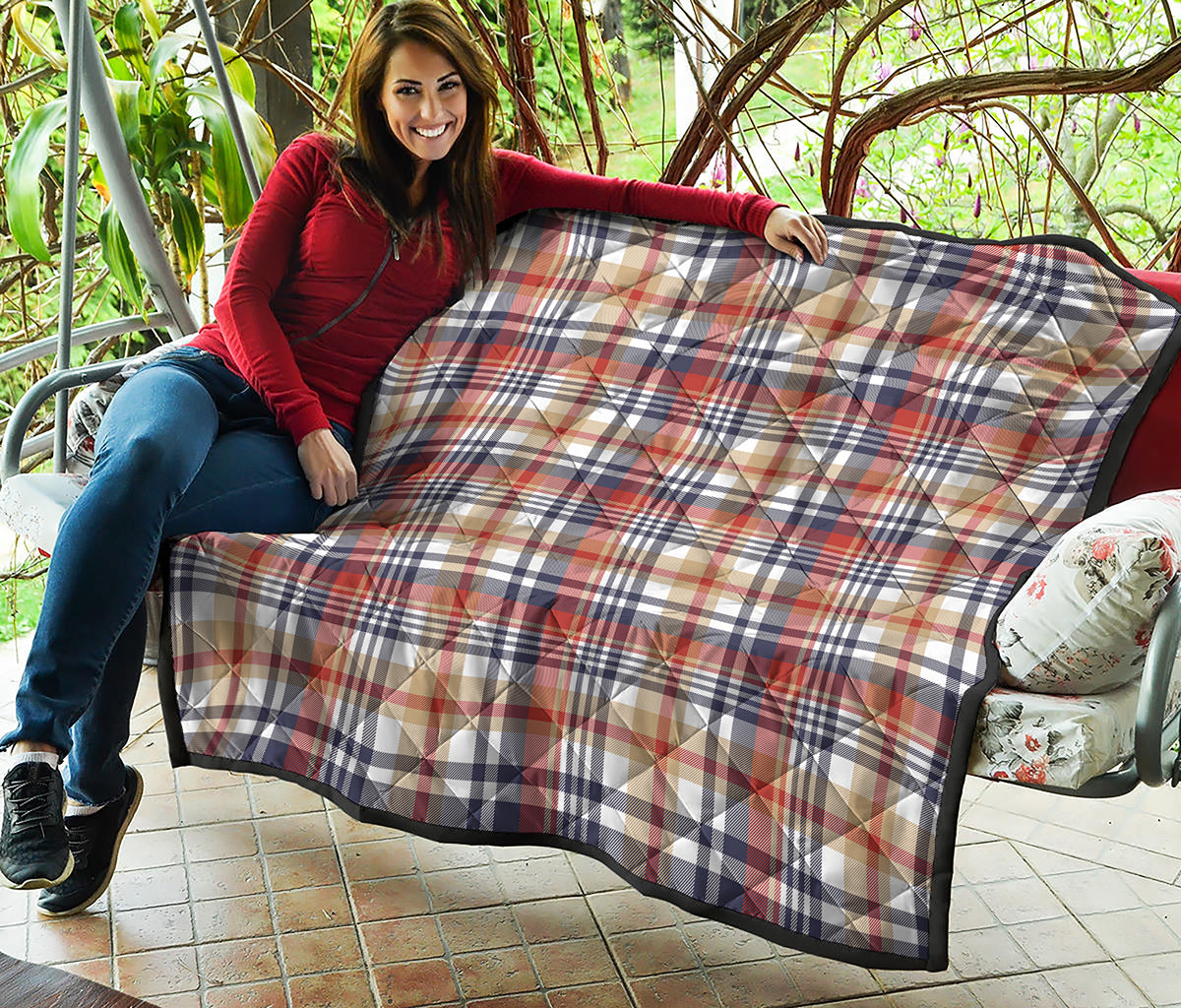 Red Blue And Beige Madras Plaid Print Quilt