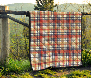 Red Blue And Beige Madras Plaid Print Quilt