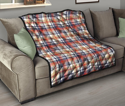 Red Blue And Beige Madras Plaid Print Quilt