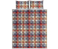 Red Blue And Beige Madras Plaid Print Quilt Bed Set