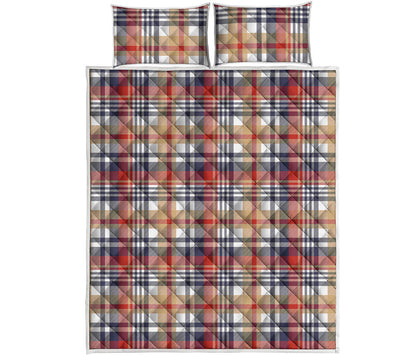 Red Blue And Beige Madras Plaid Print Quilt Bed Set