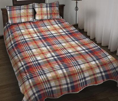 Red Blue And Beige Madras Plaid Print Quilt Bed Set