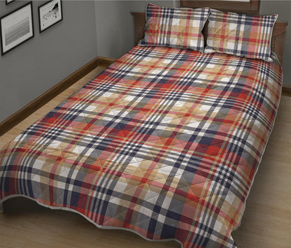 Red Blue And Beige Madras Plaid Print Quilt Bed Set