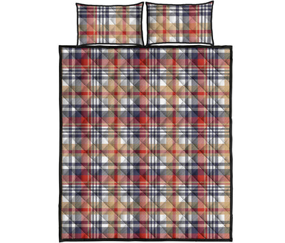 Red Blue And Beige Madras Plaid Print Quilt Bed Set