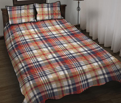 Red Blue And Beige Madras Plaid Print Quilt Bed Set