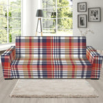 Red Blue And Beige Madras Plaid Print Sofa Slipcover