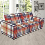 Red Blue And Beige Madras Plaid Print Sofa Slipcover