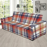 Red Blue And Beige Madras Plaid Print Sofa Slipcover