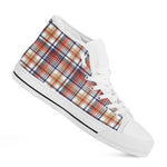 Red Blue And Beige Madras Plaid Print White High Top Shoes