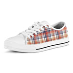 Red Blue And Beige Madras Plaid Print White Low Top Shoes