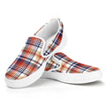 Red Blue And Beige Madras Plaid Print White Slip On Sneakers