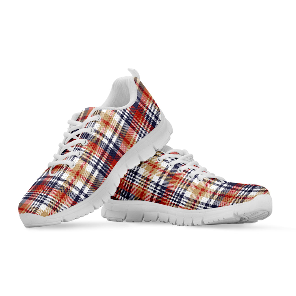 Red Blue And Beige Madras Plaid Print White Sneakers