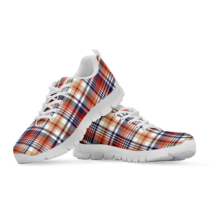 Red Blue And Beige Madras Plaid Print White Sneakers