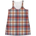 Red Blue And Beige Madras Plaid Print Women's Racerback Tank Top