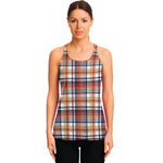 Red Blue And Beige Madras Plaid Print Women's Racerback Tank Top