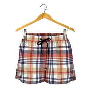Red Blue And Beige Madras Plaid Print Women's Shorts