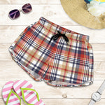 Red Blue And Beige Madras Plaid Print Women's Shorts