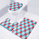 Red Blue And White Argyle Pattern Print 3 Piece Bath Mat Set