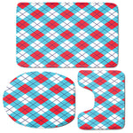 Red Blue And White Argyle Pattern Print 3 Piece Bath Mat Set