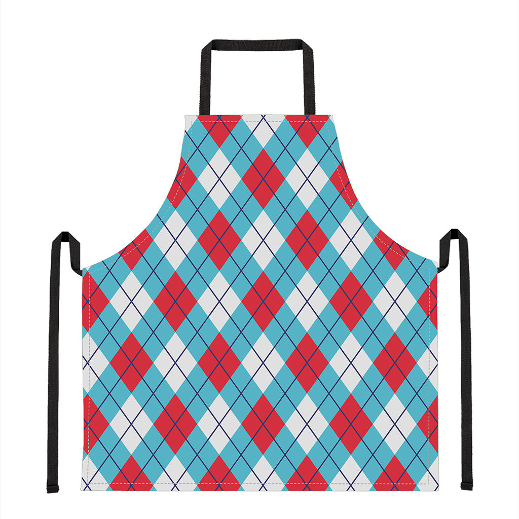 Red Blue And White Argyle Pattern Print Apron