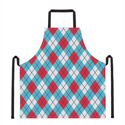 Red Blue And White Argyle Pattern Print Apron