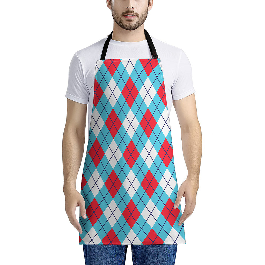 Red Blue And White Argyle Pattern Print Apron