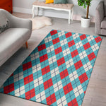 Red Blue And White Argyle Pattern Print Area Rug