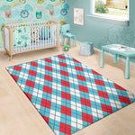 Red Blue And White Argyle Pattern Print Area Rug