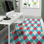 Red Blue And White Argyle Pattern Print Area Rug