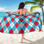 Red Blue And White Argyle Pattern Print Beach Sarong Wrap
