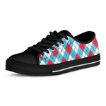 Red Blue And White Argyle Pattern Print Black Low Top Shoes