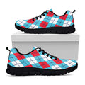 Red Blue And White Argyle Pattern Print Black Running Shoes