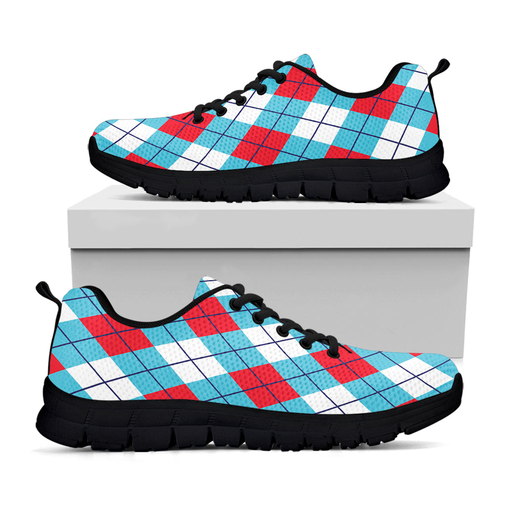 Red Blue And White Argyle Pattern Print Black Sneakers