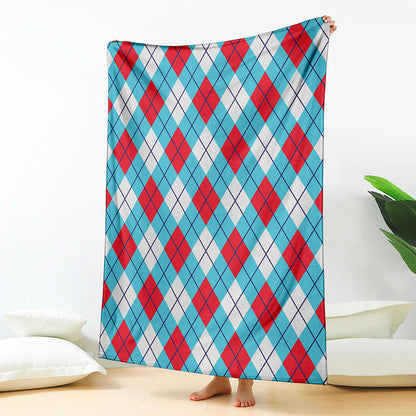 Red Blue And White Argyle Pattern Print Blanket