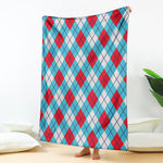 Red Blue And White Argyle Pattern Print Blanket