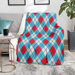 Red Blue And White Argyle Pattern Print Blanket