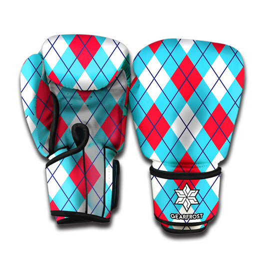Red Blue And White Argyle Pattern Print Boxing Gloves