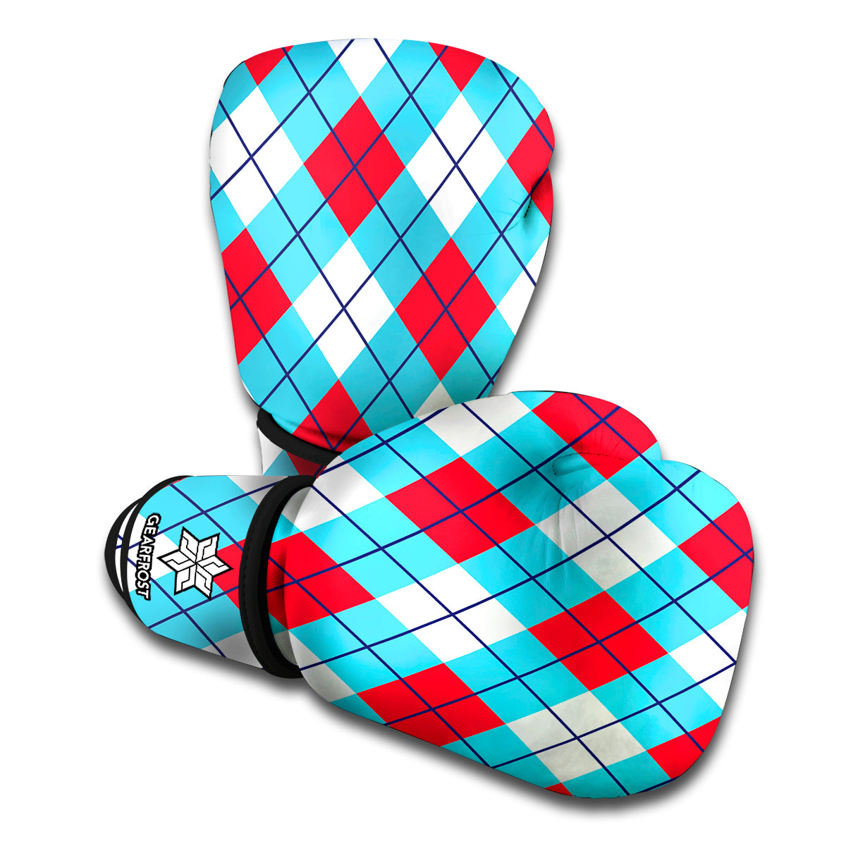Red Blue And White Argyle Pattern Print Boxing Gloves