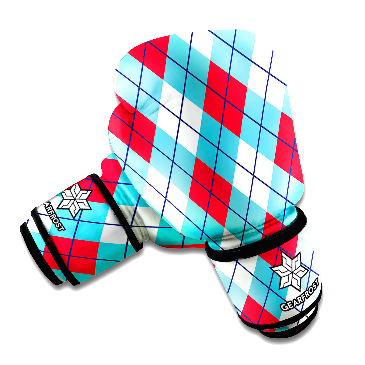 Red Blue And White Argyle Pattern Print Boxing Gloves
