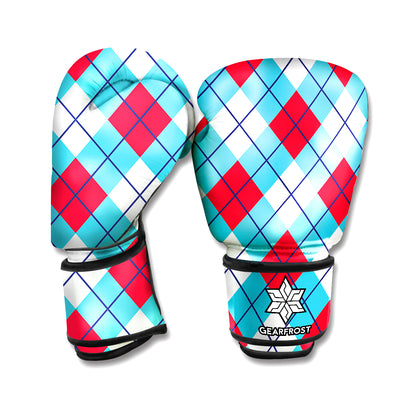 Red Blue And White Argyle Pattern Print Boxing Gloves