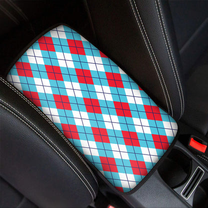 Red Blue And White Argyle Pattern Print Car Center Console Cover