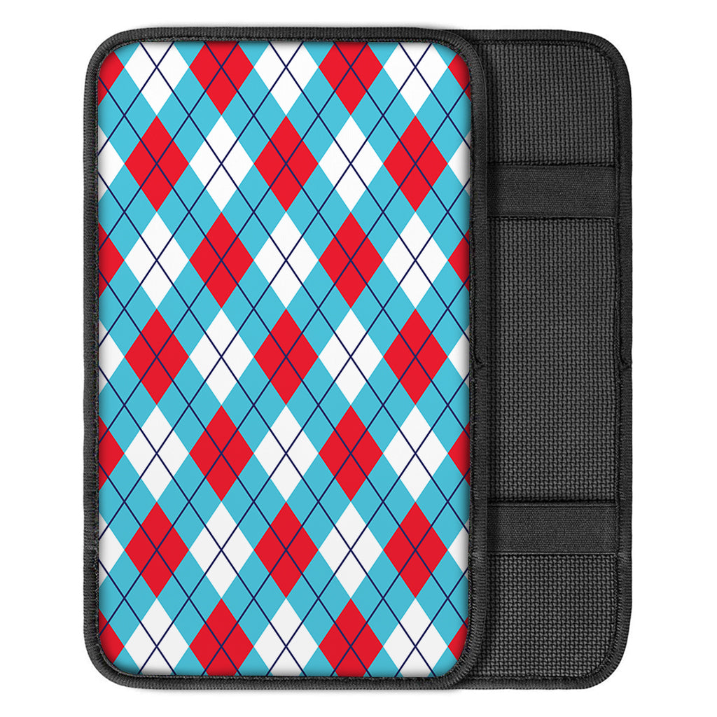 Red Blue And White Argyle Pattern Print Car Center Console Cover