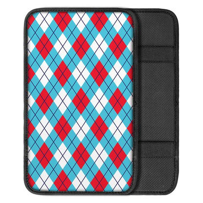 Red Blue And White Argyle Pattern Print Car Center Console Cover