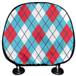 Red Blue And White Argyle Pattern Print Car Headrest Covers