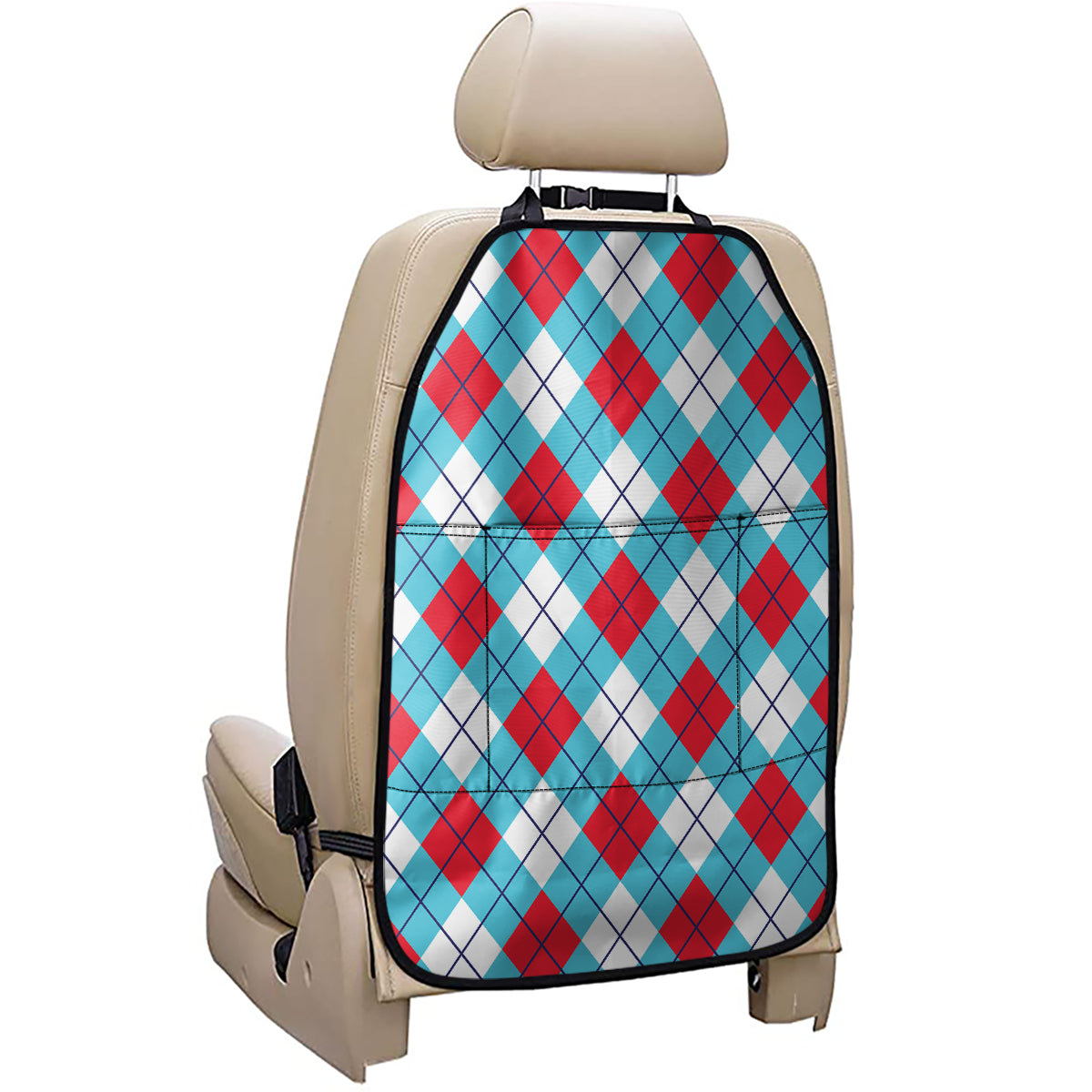 Red Blue And White Argyle Pattern Print Car Seat Organizers