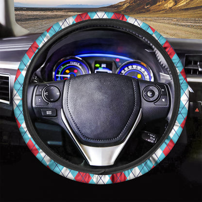 Red Blue And White Argyle Pattern Print Car Steering Wheel Cover