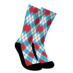 Red Blue And White Argyle Pattern Print Crew Socks