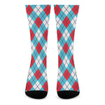 Red Blue And White Argyle Pattern Print Crew Socks