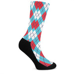 Red Blue And White Argyle Pattern Print Crew Socks
