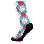 Red Blue And White Argyle Pattern Print Crew Socks